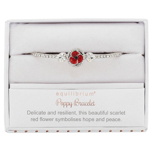 Equilibrium Silver Plated Framed Poppy & Diamante Bangle