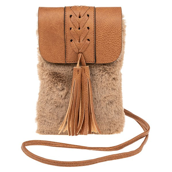 Faux Fur Tassel Phone Bag Tan