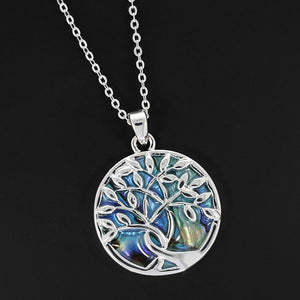 Paua Shell Tree of Life Silver Plated Necklace