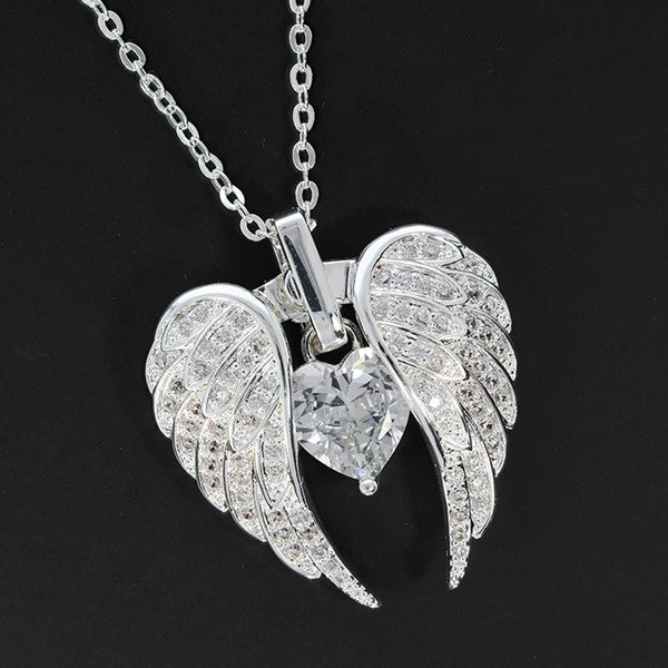 Guardian Angel Opening Silver Plated Angel Wings Necklace