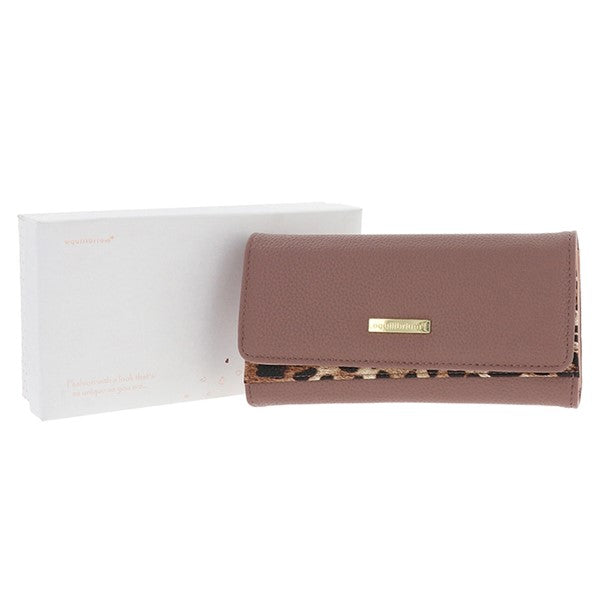 RFID Leopard Print Two Tone Purse - Large - Taupe