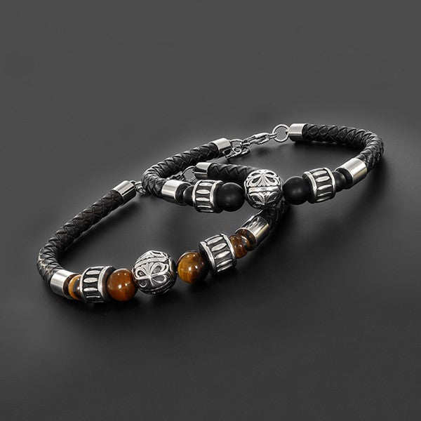 Mens Leather & Beads Bracelet
