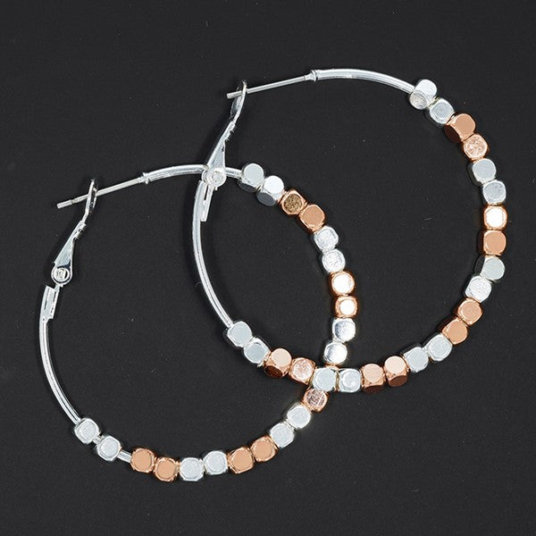 Two Tone Beaded Hoop Earrings