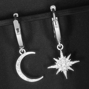 Celestial Moon Star Silver Plated Huggies Earrings