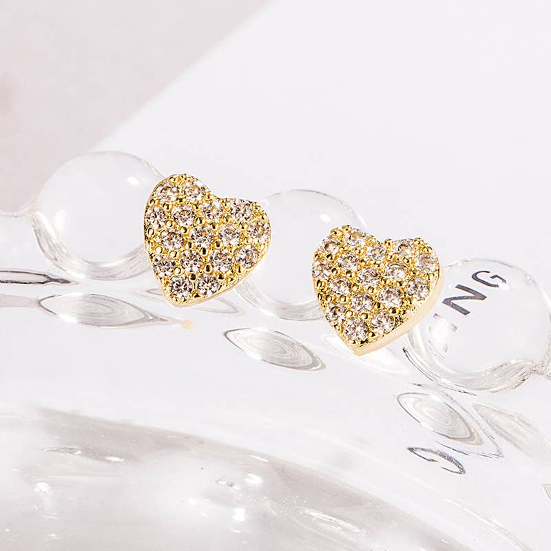 Cubic Zirconia Heart Stud in Gold