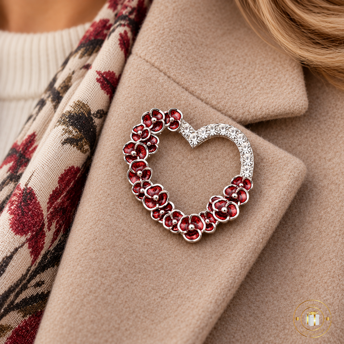Poppy Diamante Heart Brooch