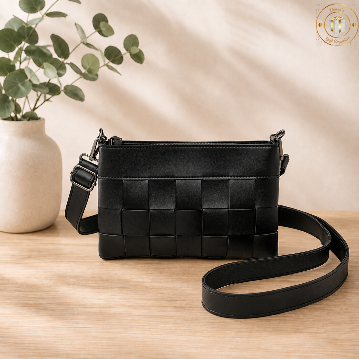 Woven Style Shoulder Bag - Black