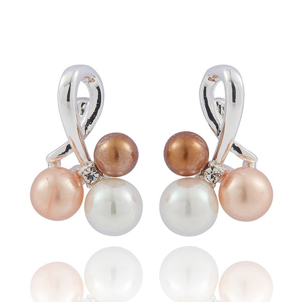 Shades of Mocha Silver Plated Pearl Earrings