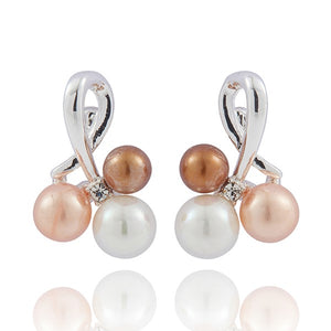 Shades of Mocha Silver Plated Pearl Earrings