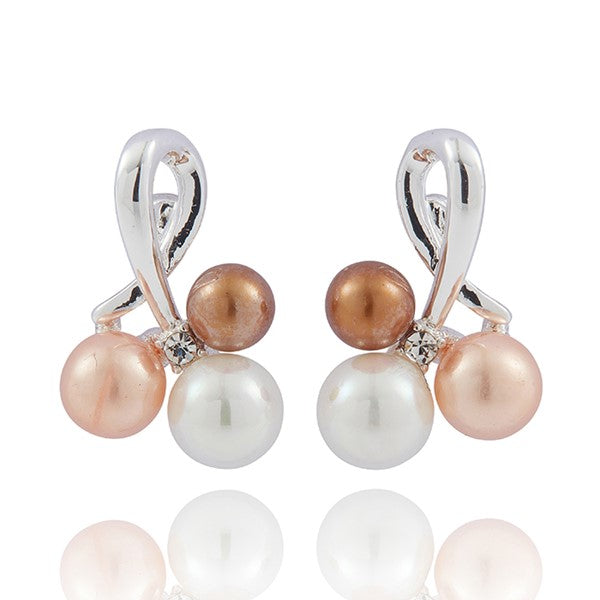 Shades of Mocha Silver Plated Pearl Earrings