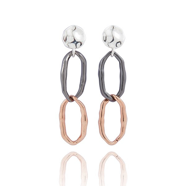 Molton Metal Contemporary Three Tone Earrings