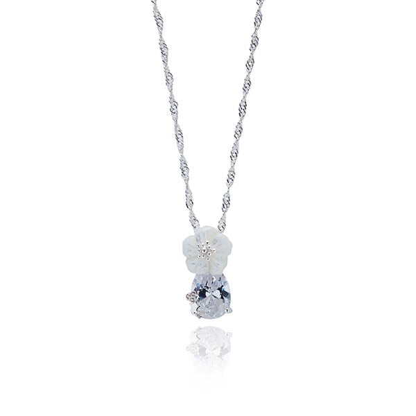 Silver Plated Mother Of Pearl Sparkle Teardrop Necklace