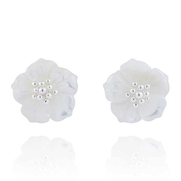 Silver Plated Mother Of Pearl Sparkle Teardrop Stud Earrings