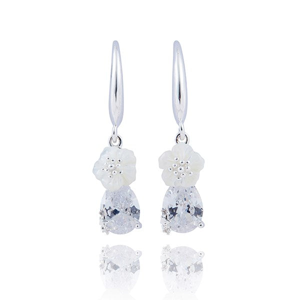 Silver Plated Mother Of Pearl Sparkle Teardrop Earrings