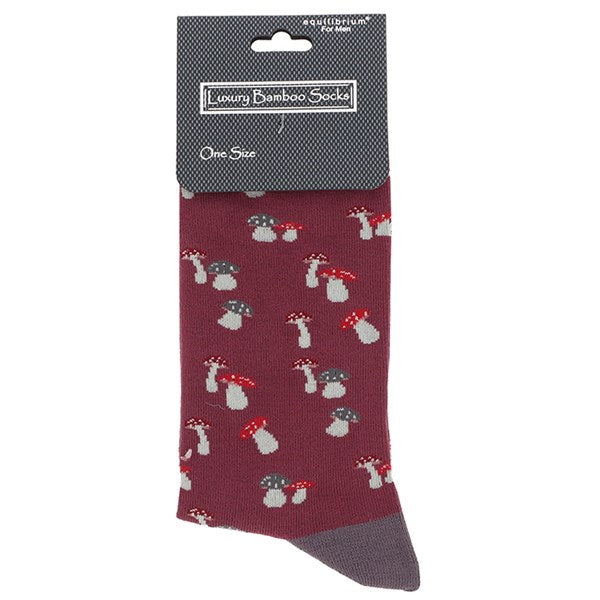 Men's Bamboo Socks - Mushrooms - Burgundy