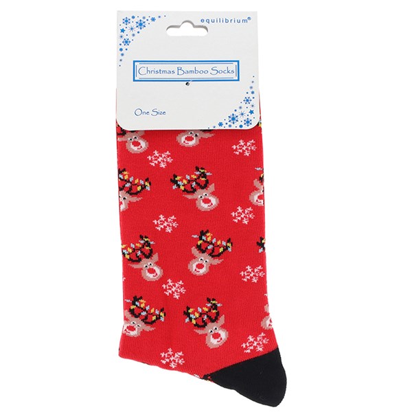 Men's Bamboo Socks - Christmas Reindeer In Fairy Lights