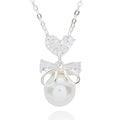 Eternal Bow Pearl Drop Silver Plated Necklace