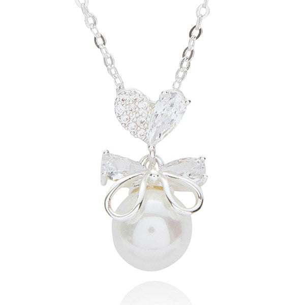 Eternal Bow Pearl Drop Silver Plated Necklace