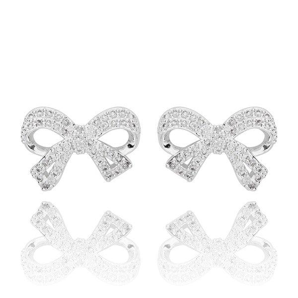 Eternal Sparkle Bow Silver Plated Stud Earrings