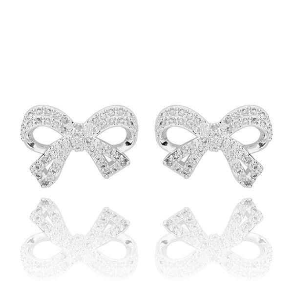 Eternal Sparkle Bow Silver Plated Stud Earrings