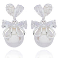 Eternal Bow Pearl Drop Silver Plated Earrings