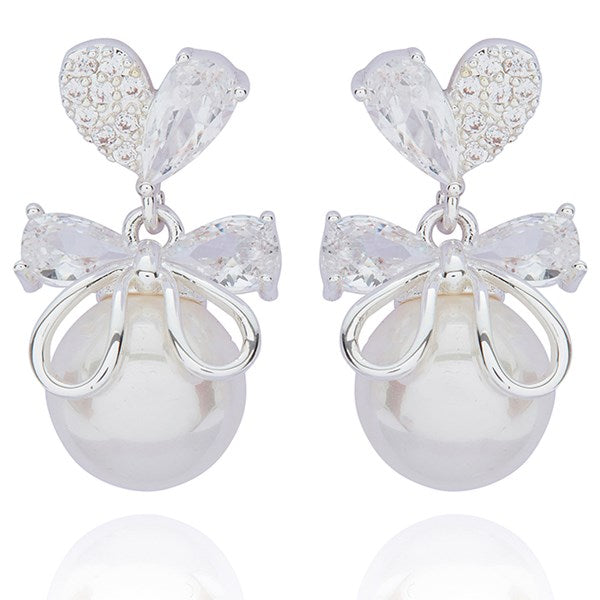 Eternal Bow Pearl Drop Silver Plated Earrings
