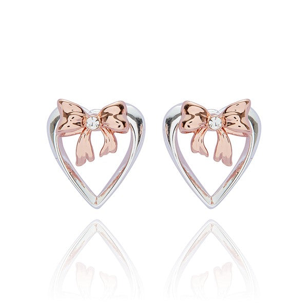 Eternal Bow Two Tone Heart Earrings