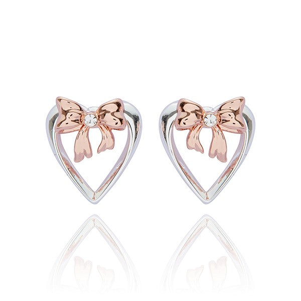 Eternal Bow Two Tone Heart Earrings