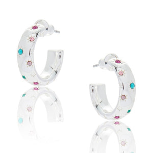 Glam Rox Starburst Silver Plated Hoop Earrings