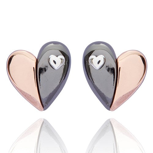 Mixed Metal Two Halves Heart Earrings