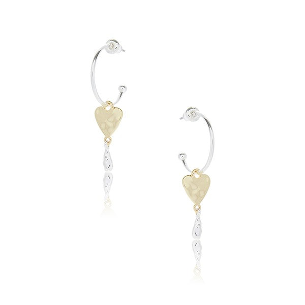 Molten Metal Two Tone Heart Drop Earrings