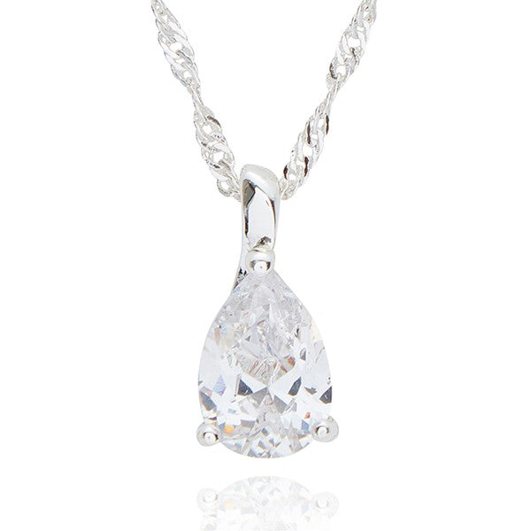 Pure Elegance Glam Teardrop Silver Plated Necklace