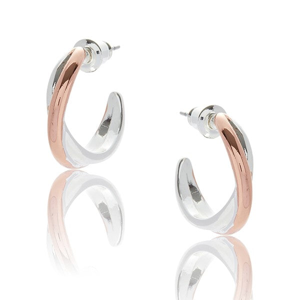 Polished Two Tone Entwined Hoop Earrings