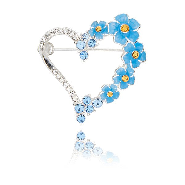 Forget-Me-Not Heart Silver Plated Brooch