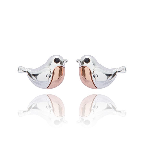 Robins Appear ~ Robin Two Tone Stud Earrings