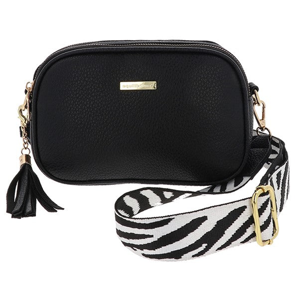 Cross Body Shoulder Bag Two Zips - Black