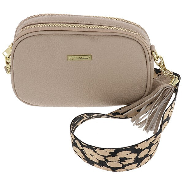 Cross Body Shoulder Bag With Two Zips - Cream