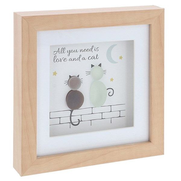 Love Cat Square Pebble Glass Plaque