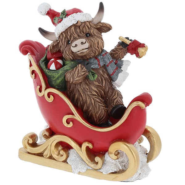 Santa Highland Cow With Sleigh