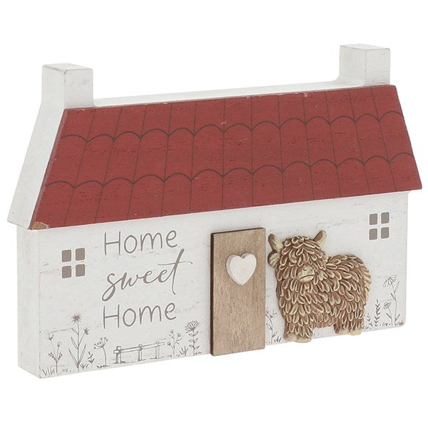Highland Cow House Wooden Block - Home Sweet Home