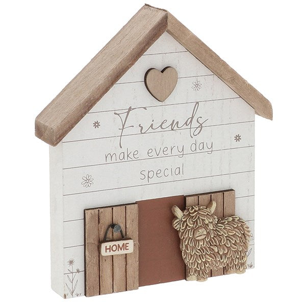 Highland Cow Barn Wooden Block - Friends