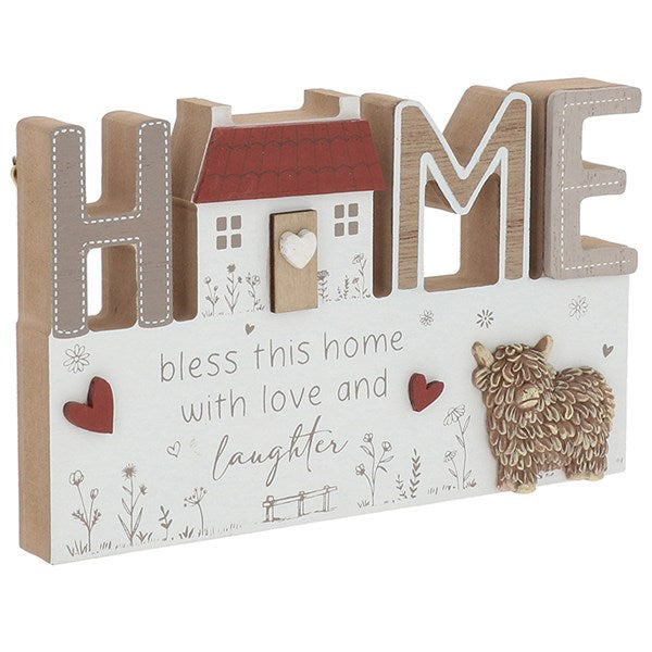 Highland Cow Wall Word Plaque - Home