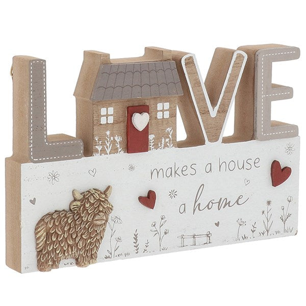 Highland Cow Wall Word Plaque - Love