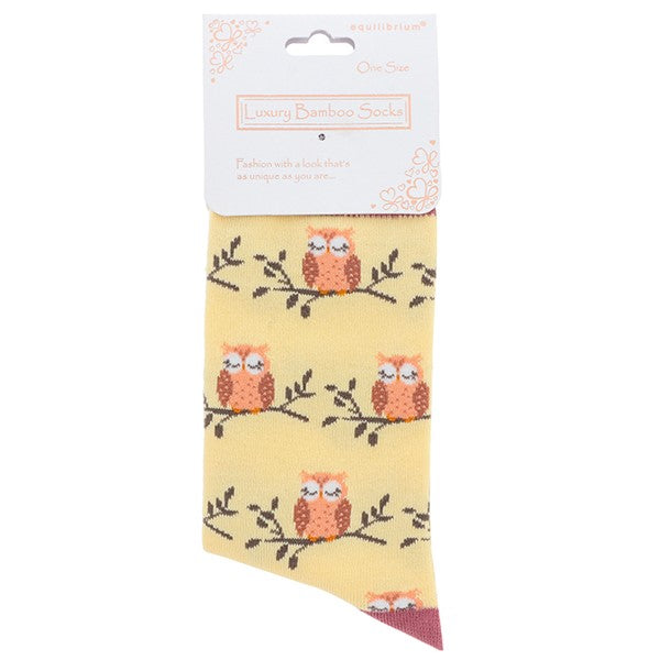 Ladies Bamboo Socks - Owls - Lemon