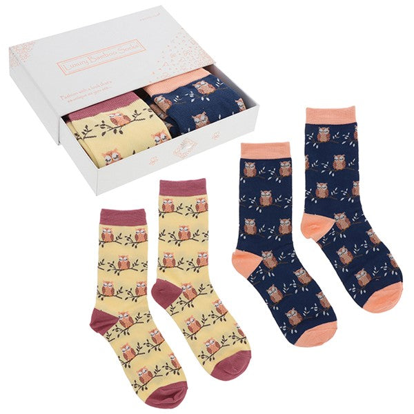 Ladies Bamboo Socks Gift Box - Owls