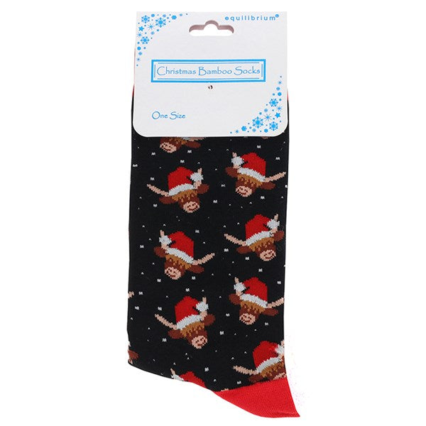 Men's Bamboo Socks - Highland Cow - Christmas