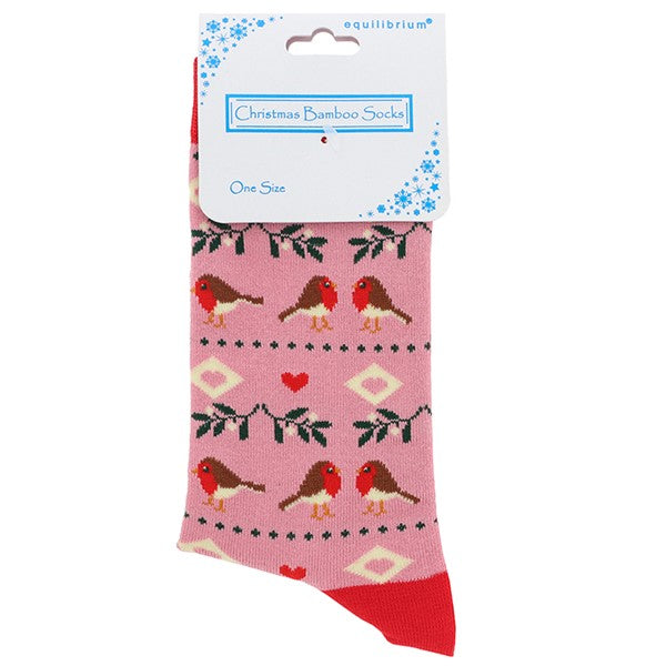 Ladies Bamboo Socks - Mistletoe & Robins