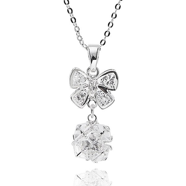 Eternal Bow Sparkle Ball Silver Plated Necklace