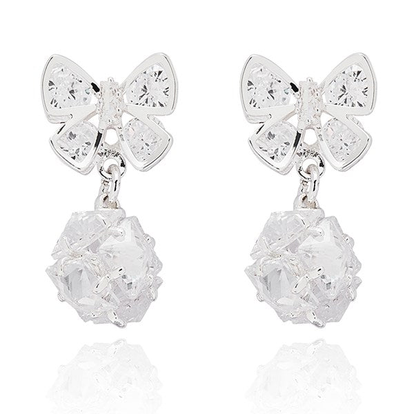 Eternal Bow Sparkle Ball Silver Plated Earrings