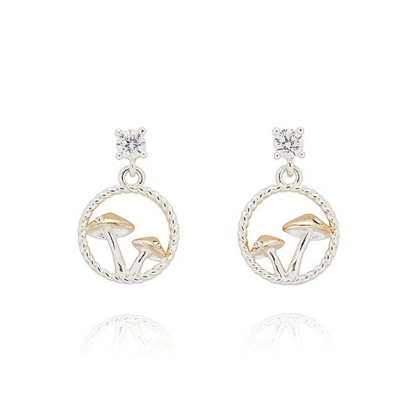 Back To Nature Two Tone Circle Mushroom Earrings